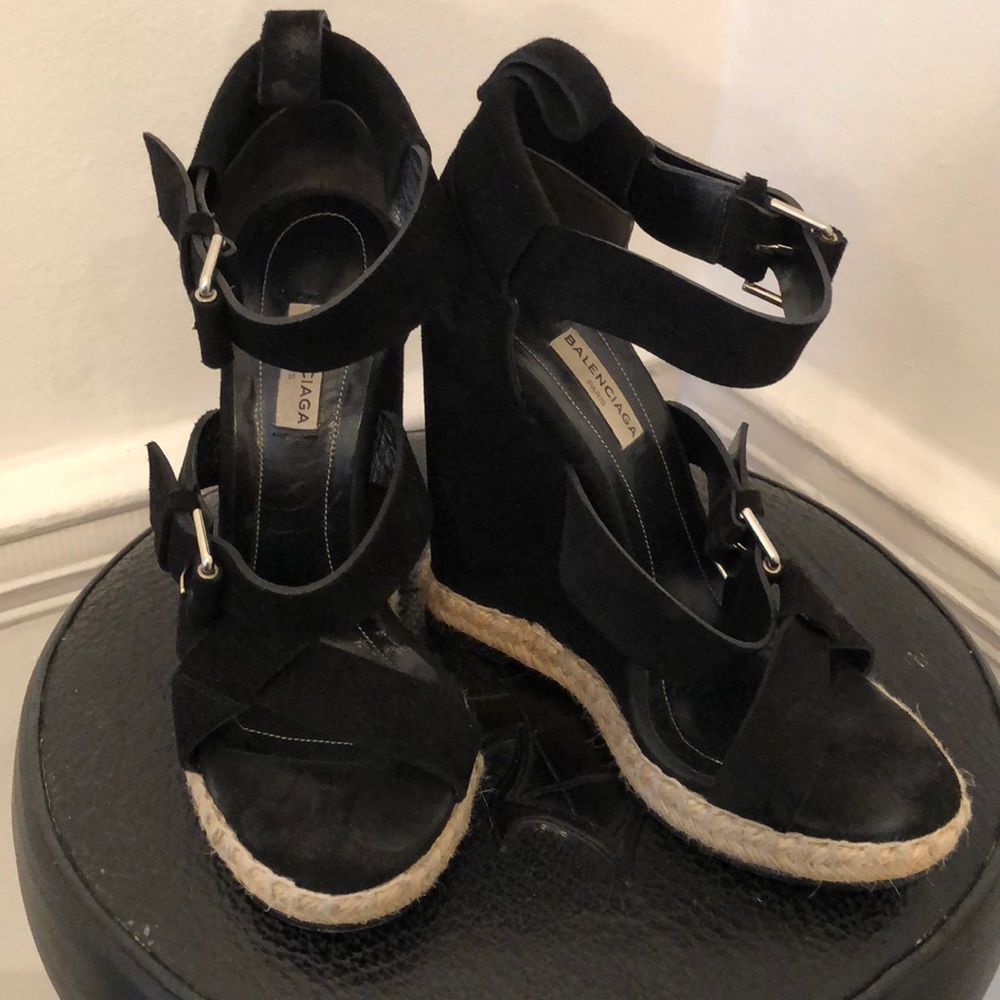 Balenciaga Black Suede 5” wedges